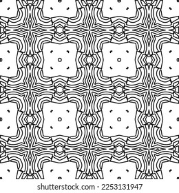 Stylish texture with figures from lines.
Abstract geometric black and white pattern for web page, textures, card, poster, fabric, textile. Monochrome graphic repeating design. 
