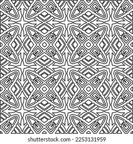 Stylish texture with figures from lines.
Abstract geometric black and white pattern for web page, textures, card, poster, fabric, textile. Monochrome graphic repeating design. 