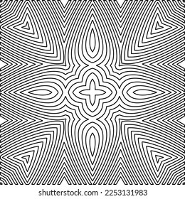 Stilvolle Textur mit Figuren aus Linien.
Abstraktes geometrisches Schwarz-Weiß-Muster für Webseiten, Texturen, Karten, Plakate, Gewebe, Textilien. Monochrome grafische Wiederholungsdesign. 