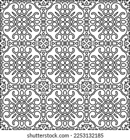 Stylish texture with figures from lines.
Abstract geometric black and white pattern for web page, textures, card, poster, fabric, textile. Monochrome graphic repeating design. 