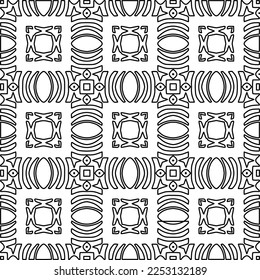Stylish texture with figures from lines.
Abstract geometric black and white pattern for web page, textures, card, poster, fabric, textile. Monochrome graphic repeating design. 