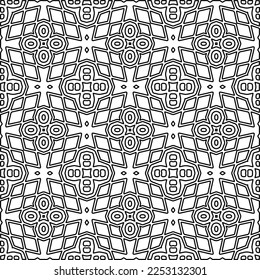 Stylish texture with figures from lines.
Abstract geometric black and white pattern for web page, textures, card, poster, fabric, textile. Monochrome graphic repeating design. 