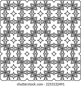 Stylish texture with figures from lines.
Abstract geometric black and white pattern for web page, textures, card, poster, fabric, textile. Monochrome graphic repeating design. 