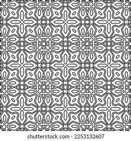 Stylish texture with figures from lines.
Abstract geometric black and white pattern for web page, textures, card, poster, fabric, textile. Monochrome graphic repeating design. 