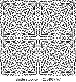 Stylish texture with figures from lines.
Abstract geometric black and white pattern for web page, textures, card, poster, fabric, textile. Monochrome graphic repeating design. 