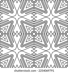 Stylish texture with figures from lines.
Abstract geometric black and white pattern for web page, textures, card, poster, fabric, textile. Monochrome graphic repeating design. 