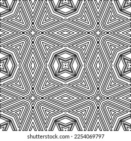 Stylish texture with figures from lines.
Abstract geometric black and white pattern for web page, textures, card, poster, fabric, textile. Monochrome graphic repeating design. 