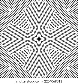 Stylish texture with figures from lines.
Abstract geometric black and white pattern for web page, textures, card, poster, fabric, textile. Monochrome graphic repeating design. 