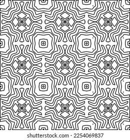 Stylish texture with figures from lines.
Abstract geometric black and white pattern for web page, textures, card, poster, fabric, textile. Monochrome graphic repeating design. 