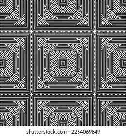 Stylish texture with figures from lines.
Abstract geometric black and white pattern for web page, textures, card, poster, fabric, textile. Monochrome graphic repeating design. 