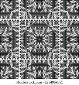 Stylish texture with figures from lines.
Abstract geometric black and white pattern for web page, textures, card, poster, fabric, textile. Monochrome graphic repeating design. 