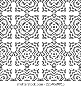 Stilvolle Textur mit Figuren aus Linien.
Abstraktes geometrisches Schwarz-Weiß-Muster für Webseiten, Texturen, Karten, Plakate, Gewebe, Textilien. Monochrome grafische Wiederholungsdesign. 