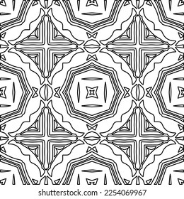 Stylish texture with figures from lines.
Abstract geometric black and white pattern for web page, textures, card, poster, fabric, textile. Monochrome graphic repeating design. 