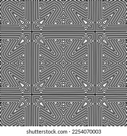 Stylish texture with figures from lines.
Abstract geometric black and white pattern for web page, textures, card, poster, fabric, textile. Monochrome graphic repeating design. 