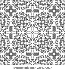 Stylish texture with figures from lines.
Abstract geometric black and white pattern for web page, textures, card, poster, fabric, textile. Monochrome graphic repeating design. 