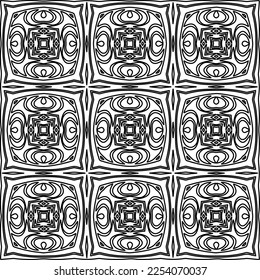 Stylish texture with figures from lines.
Abstract geometric black and white pattern for web page, textures, card, poster, fabric, textile. Monochrome graphic repeating design. 