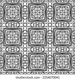Stylish texture with figures from lines.
Abstract geometric black and white pattern for web page, textures, card, poster, fabric, textile. Monochrome graphic repeating design. 