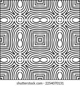 Stylish texture with figures from lines.
Abstract geometric black and white pattern for web page, textures, card, poster, fabric, textile. Monochrome graphic repeating design. 