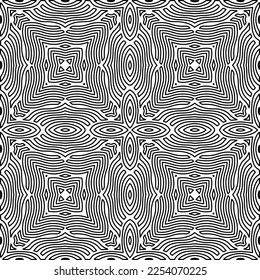 Stylish texture with figures from lines.
Abstract geometric black and white pattern for web page, textures, card, poster, fabric, textile. Monochrome graphic repeating design. 