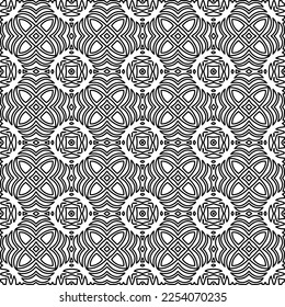 Stylish texture with figures from lines.
Abstract geometric black and white pattern for web page, textures, card, poster, fabric, textile. Monochrome graphic repeating design. 