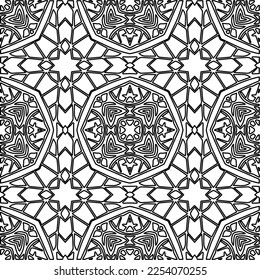 Stylish texture with figures from lines.
Abstract geometric black and white pattern for web page, textures, card, poster, fabric, textile. Monochrome graphic repeating design. 