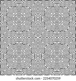 Textura elegante con figuras de líneas.
Resumen de patrones geométricos en blanco y negro para página web, texturas, tarjeta, afiche, tela, textil. Diseño repetitivo gráfico monocromo. 