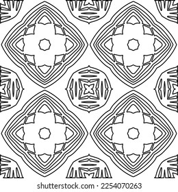 Stylish texture with figures from lines.
Abstract geometric black and white pattern for web page, textures, card, poster, fabric, textile. Monochrome graphic repeating design. 
