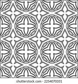 Stylish texture with figures from lines.
Abstract geometric black and white pattern for web page, textures, card, poster, fabric, textile. Monochrome graphic repeating design. 