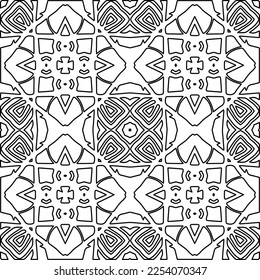 Stylish texture with figures from lines.
Abstract geometric black and white pattern for web page, textures, card, poster, fabric, textile. Monochrome graphic repeating design. 