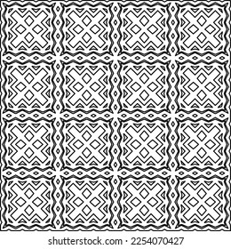 

Stylish texture with figures from lines.
Abstract geometric black and white pattern for web page, textures, card, poster, fabric, textile. Monochrome graphic repeating design. 