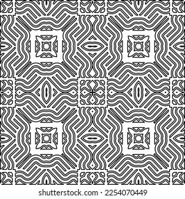 Stylish texture with figures from lines.
Abstract geometric black and white pattern for web page, textures, card, poster, fabric, textile. Monochrome graphic repeating design. 