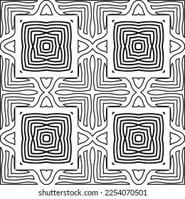 Stylish texture with figures from lines.
Abstract geometric black and white pattern for web page, textures, card, poster, fabric, textile. Monochrome graphic repeating design. 