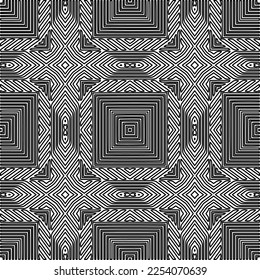 Stylish texture with figures from lines.
Abstract geometric black and white pattern for web page, textures, card, poster, fabric, textile. Monochrome graphic repeating design. 