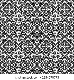 Stylish texture with figures from lines.
Abstract geometric black and white pattern for web page, textures, card, poster, fabric, textile. Monochrome graphic repeating design. 