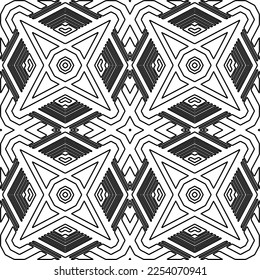 Stylish texture with figures from lines.
Abstract geometric black and white pattern for web page, textures, card, poster, fabric, textile. Monochrome graphic repeating design. 