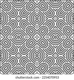 Stilvolle Textur mit Figuren aus Linien.
Abstraktes geometrisches Schwarz-Weiß-Muster für Webseiten, Texturen, Karten, Plakate, Gewebe, Textilien. Monochrome grafische Wiederholungsdesign. 