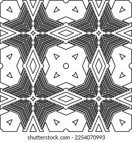 Stylish texture with figures from lines.
Abstract geometric black and white pattern for web page, textures, card, poster, fabric, textile. Monochrome graphic repeating design. 
