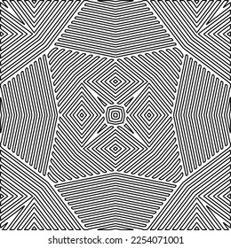 Stylish texture with figures from lines.
Abstract geometric black and white pattern for web page, textures, card, poster, fabric, textile. Monochrome graphic repeating design. 