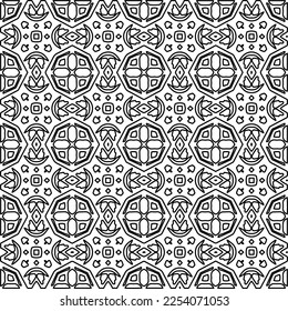 Stylish texture with figures from lines.
Abstract geometric black and white pattern for web page, textures, card, poster, fabric, textile. Monochrome graphic repeating design. 