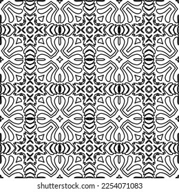 Stylish texture with figures from lines.
Abstract geometric black and white pattern for web page, textures, card, poster, fabric, textile. Monochrome graphic repeating design. 