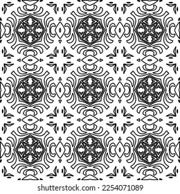Stylish texture with figures from lines.
Abstract geometric black and white pattern for web page, textures, card, poster, fabric, textile. Monochrome graphic repeating design. 