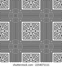 Stylish texture with figures from lines.
Abstract geometric black and white pattern for web page, textures, card, poster, fabric, textile. Monochrome graphic repeating design. 