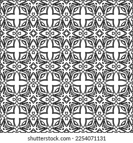 Stylish texture with figures from lines.
Abstract geometric black and white pattern for web page, textures, card, poster, fabric, textile. Monochrome graphic repeating design. 