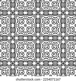Stylish texture with figures from lines.
Abstract geometric black and white pattern for web page, textures, card, poster, fabric, textile. Monochrome graphic repeating design. 