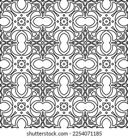 Stylish texture with figures from lines.
Abstract geometric black and white pattern for web page, textures, card, poster, fabric, textile. Monochrome graphic repeating design. 