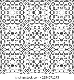 Stilvolle Textur mit Figuren aus Linien.
Abstraktes geometrisches Schwarz-Weiß-Muster für Webseiten, Texturen, Karten, Plakate, Gewebe, Textilien. Monochrome grafische Wiederholungsdesign. 
