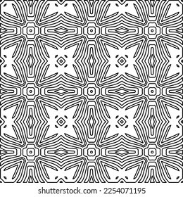

Stylish texture with figures from lines.
Abstract geometric black and white pattern for web page, textures, card, poster, fabric, textile. Monochrome graphic repeating design. 