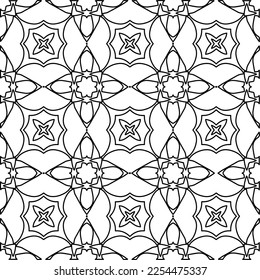 Stilvolle Textur mit Figuren aus Linien.
Abstraktes geometrisches Schwarz-Weiß-Muster für Webseiten, Texturen, Karten, Plakate, Gewebe, Textilien. Monochrome grafische Wiederholungsdesign. 