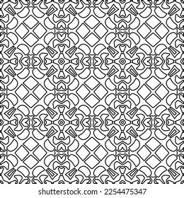 Stylish texture with figures from lines.
Abstract geometric black and white pattern for web page, textures, card, poster, fabric, textile. Monochrome graphic repeating design. 
