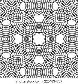 Stylish texture with figures from lines.
Abstract geometric black and white pattern for web page, textures, card, poster, fabric, textile. Monochrome graphic repeating design. 